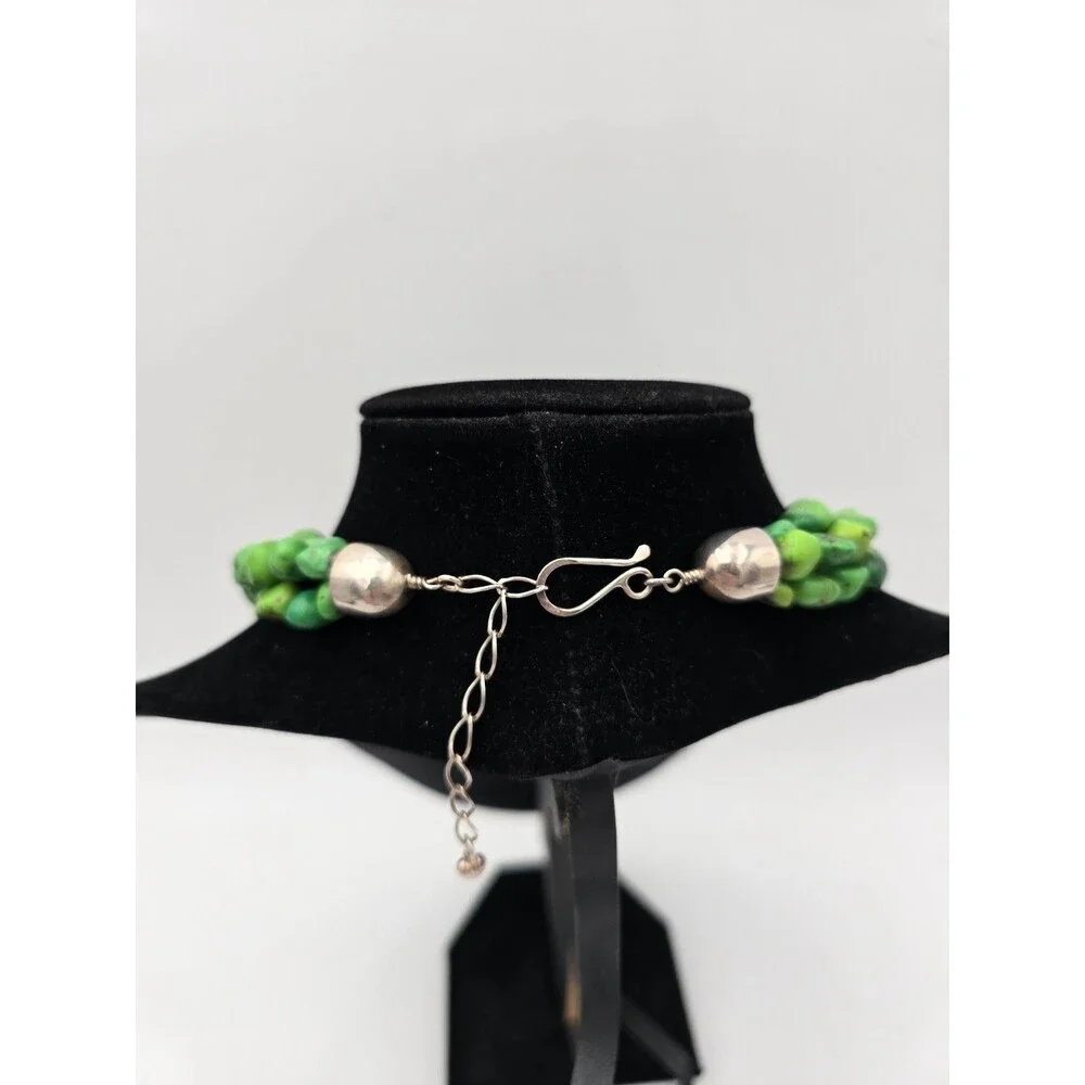 DTR Jay King Green Turquoise sterling silver necklace 3 strand Mine Finds chunky - Picture 8 of 12